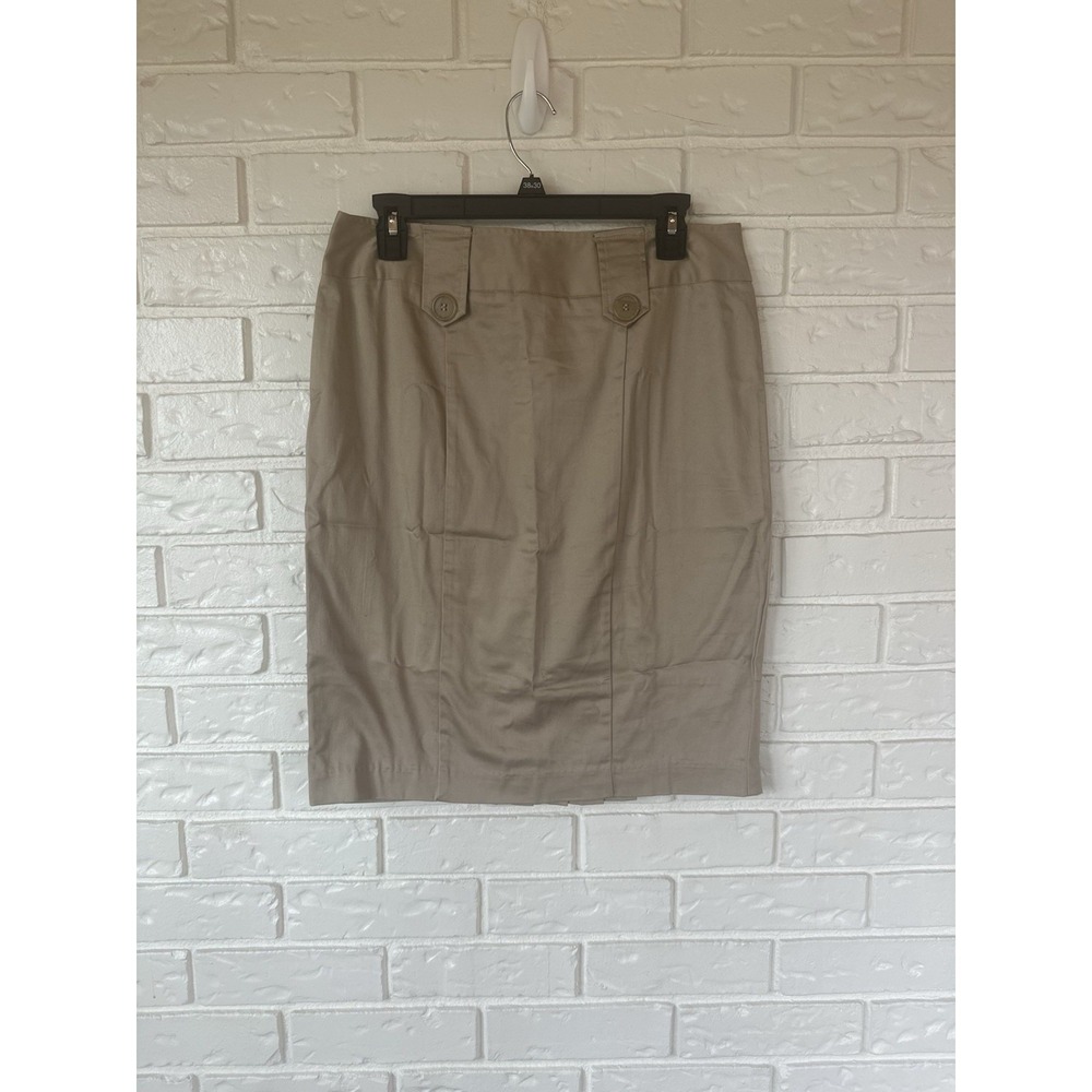 NYCC Khaki Pleated Pencil Skirt Size 10 | Classic Office Chic Neutral Tan